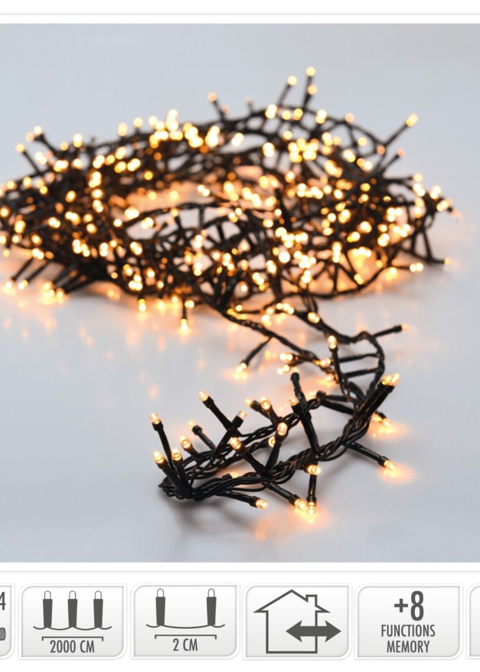 Microcluster - 1000 led - 20m - extra warm wit - Timer - Lichtfuncties - Geheugen - Buiten