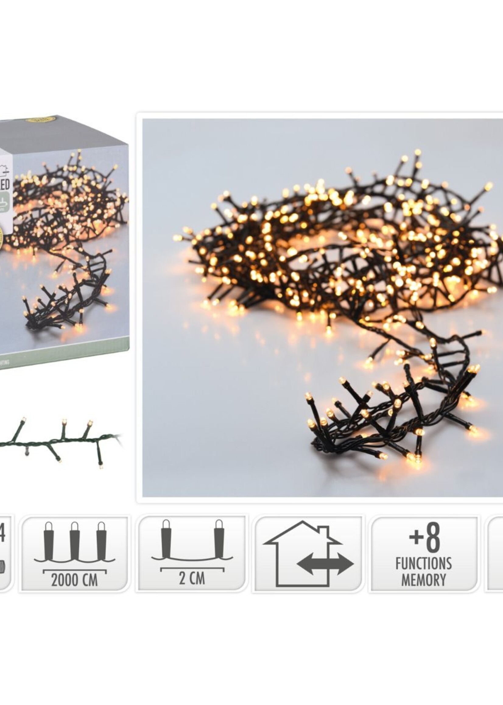 Microcluster - 1000 led - 20m - extra warm wit - Timer - Lichtfuncties - Geheugen - Buiten