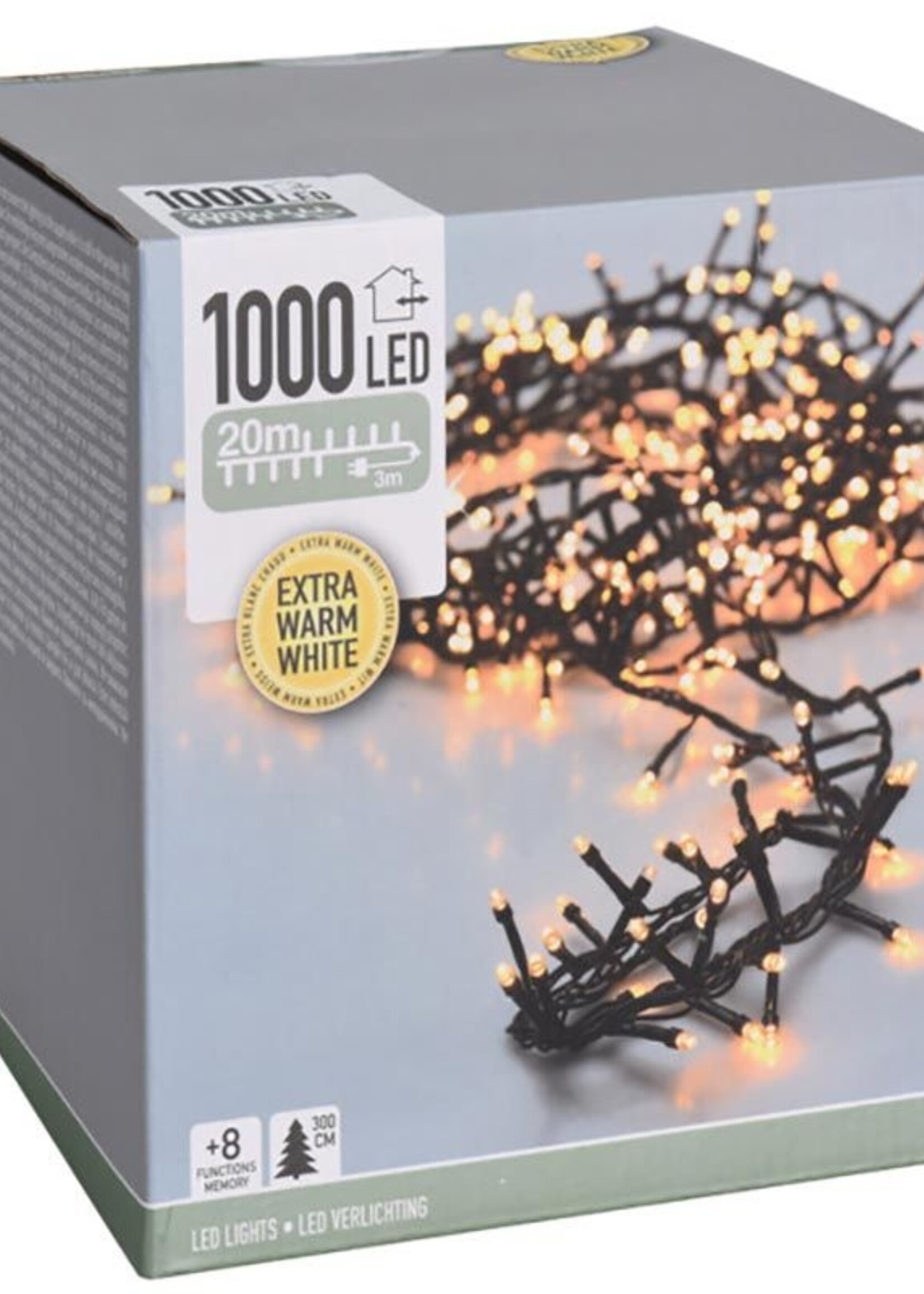 Microcluster - 1000 led - 20m - extra warm wit - Timer - Lichtfuncties - Geheugen - Buiten