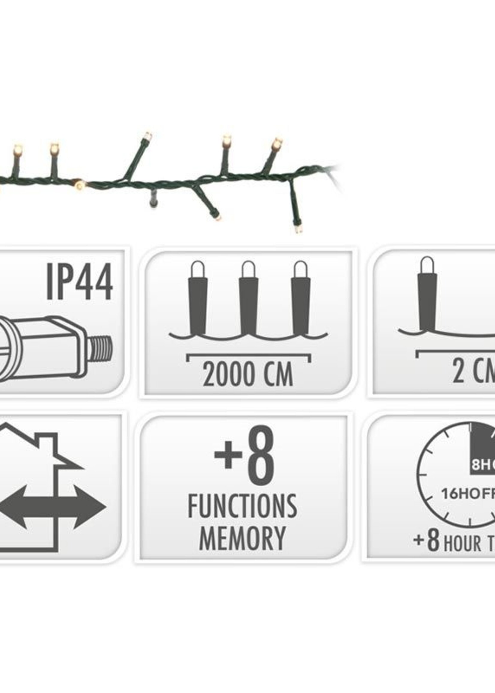 Microcluster - 1000 led - 20m - extra warm wit - Timer - Lichtfuncties - Geheugen - Buiten
