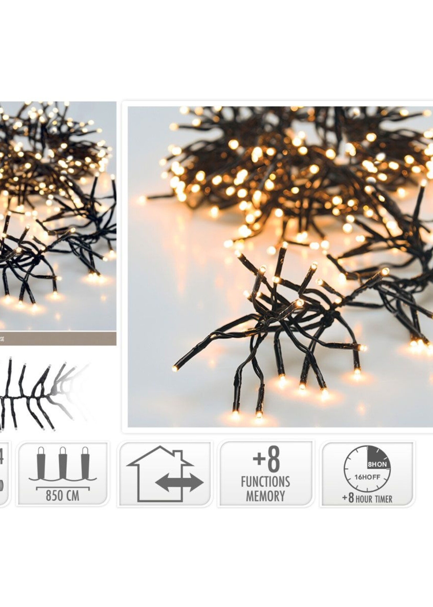 Clusterverlichting - 1152 LED - 8.5m - Timer - Lichtfuncties - warm wit