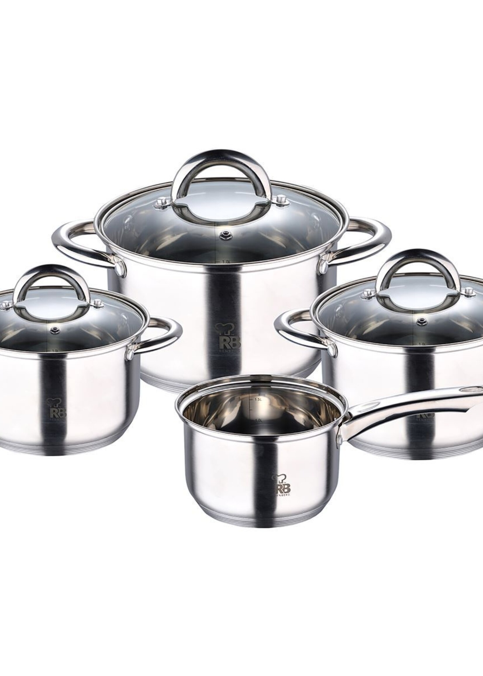 Renberg Alexander Pannenset RVS - Inductie - 7 delig - 4  Kookpannen Ø 16 - 18 - 20 - 24 cm + 3 Deksels