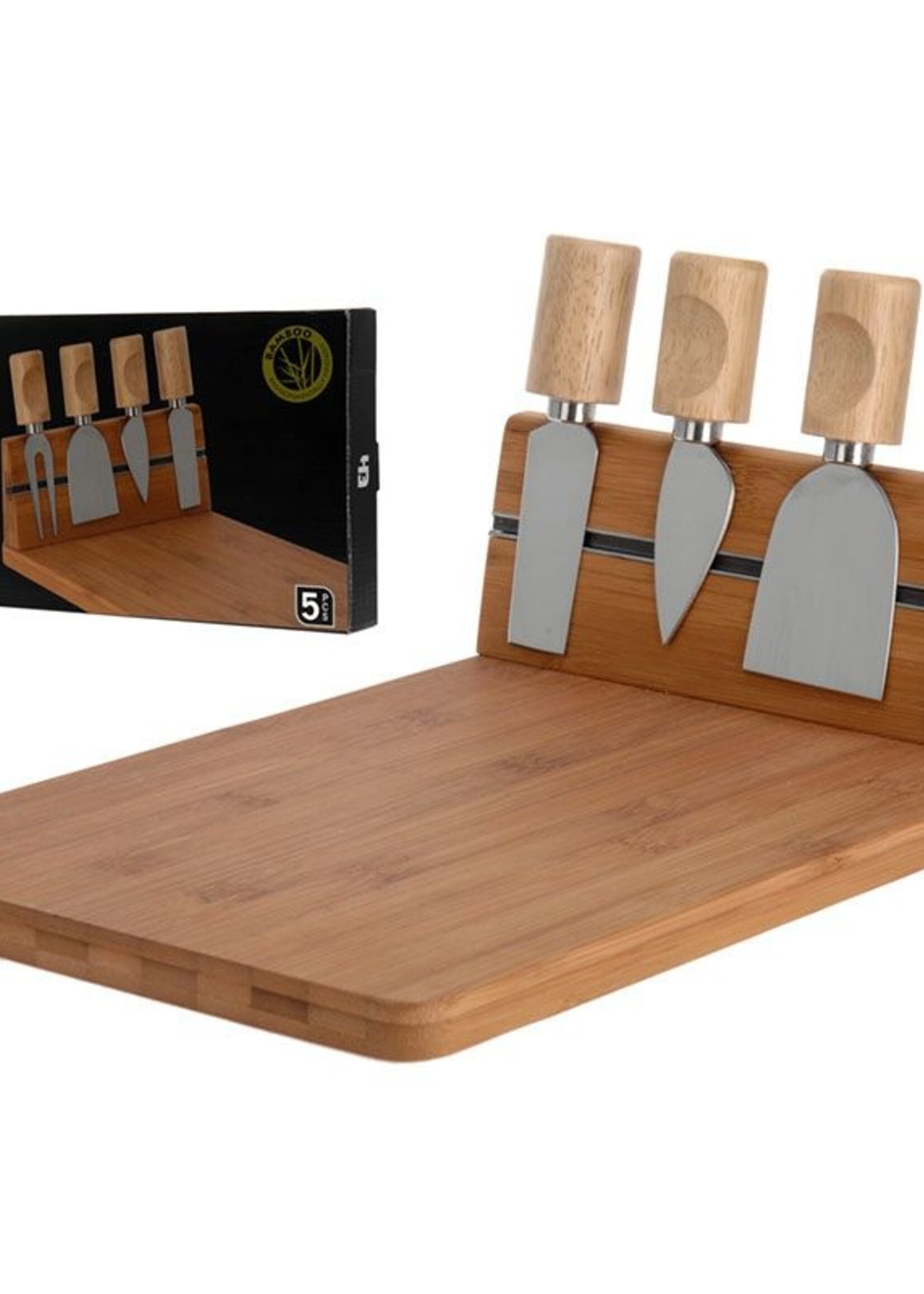 Excellent Houseware Bamboe kaasplank met 4 kaasmessen
