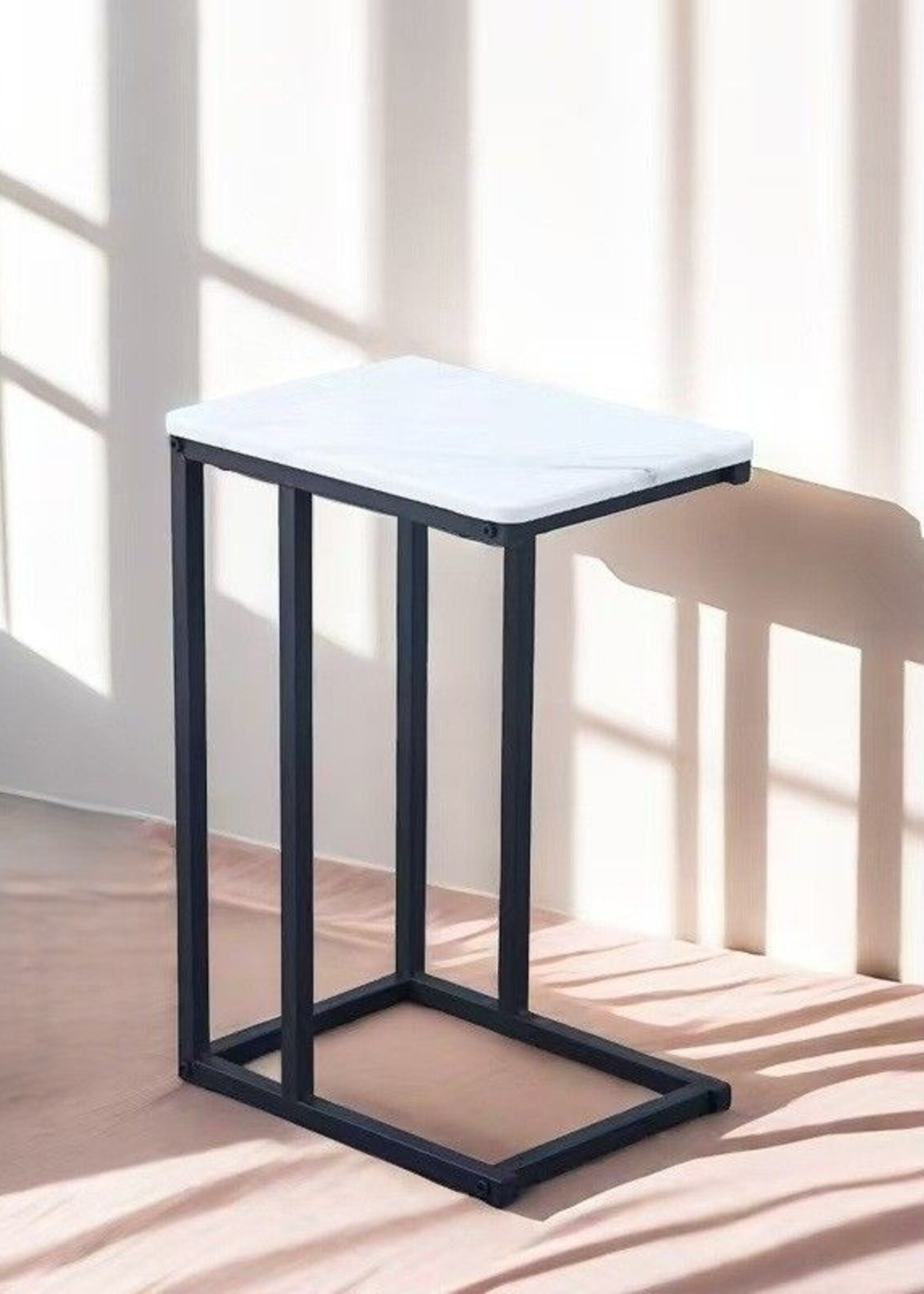 Ceruzo Bijzettafel - Banktafeltje - Metaal en MDF - Wit Gemarmerd