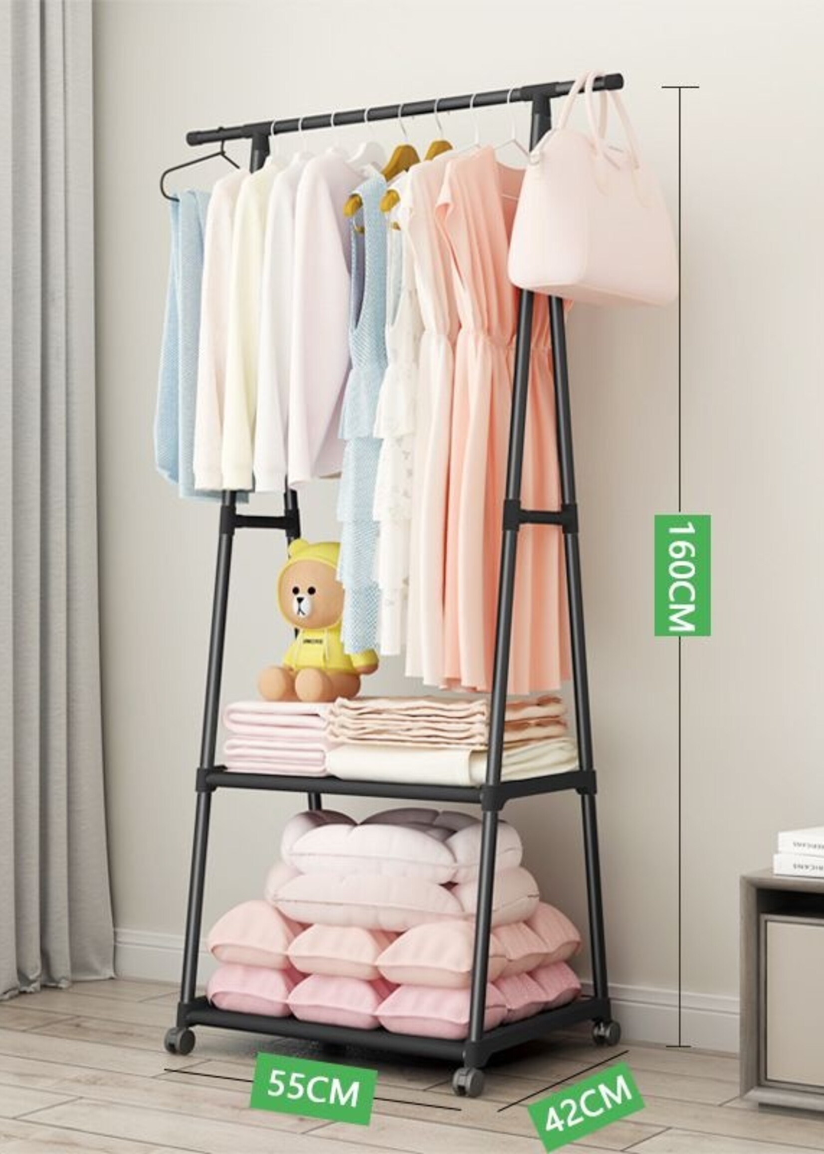 Kledingrek met Leggers - metaal - Verrijdbaar - zwart - 85x42x160 cm