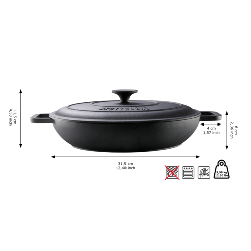 Traditional Cast Iron Skottsberg Głęboka Patelnia Cast Iron