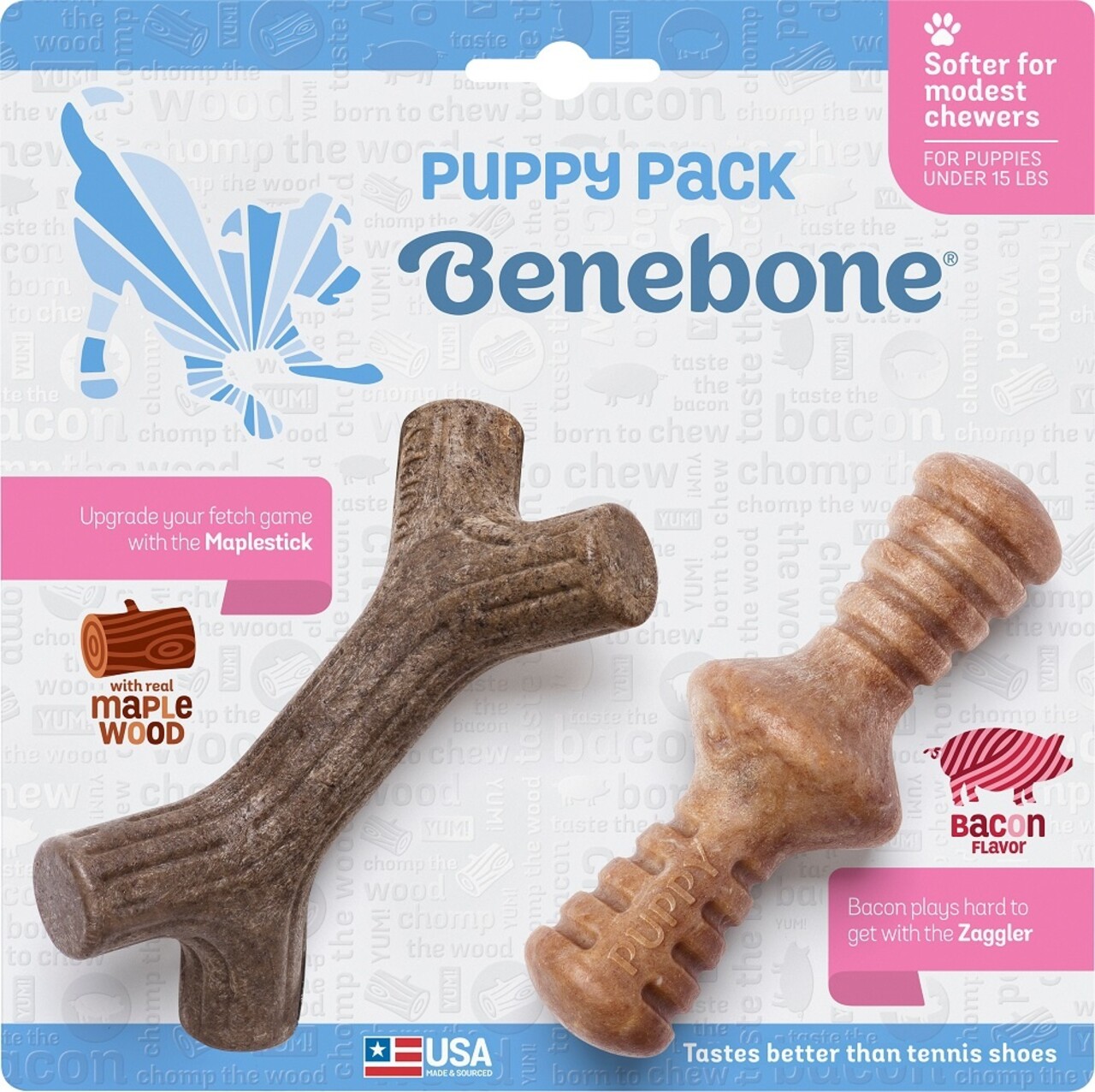 Benebone Benebone Puppy Pack Maplestick - Zaggler Bacon Benebone Benebone Puppy Pack Maplestick - Zaggler Bacon