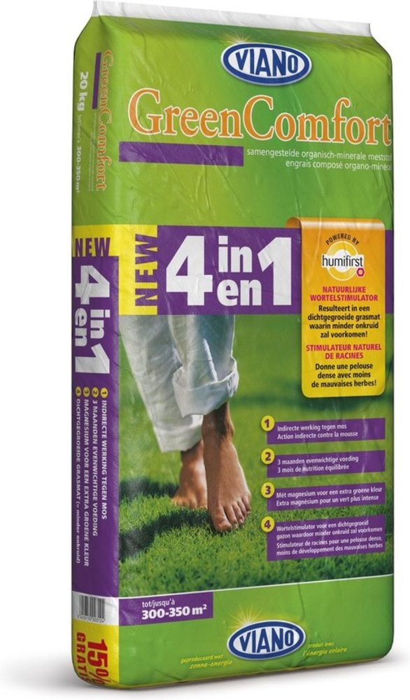 Viano Viano GreenComfort 4 in 1 (Gazonmest + Indirecte werking tegen mos + Magnesium + Voorkomt onkruidgroei) Viano Viano GreenComfort 4 in 1 (Gazonmest + Indirecte werking tegen mos + Magnesium + Voorkomt onkruidgroei)