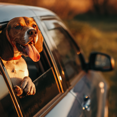 Hond in auto