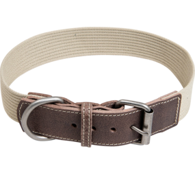 Animal Boulevard Animal Boulevard Waxed Leder met Canvas Halsband Hond Bruin/Beige Animal Boulevard Animal Boulevard Waxed Leder met Canvas Halsband Hond Bruin/Beige