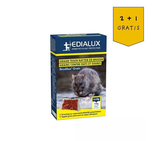 Edialux Edialux Brodilux Grain Ratten- en muizenvergif (2 + 1 GRATIS)