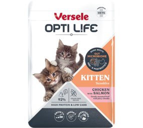 Opti Life Opti Life Kat Natvoer Kitten met Kip & Zalm (Brokjes in saus) Opti Life Opti Life Kat Natvoer Kitten met Kip & Zalm (Brokjes in saus)
