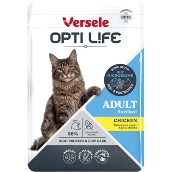 Opti Life Opti Life Kat Natvoer Adult Sterilised met Kip (Brokjes in saus) Opti Life Opti Life Kat Natvoer Adult Sterilised met Kip (Brokjes in saus)