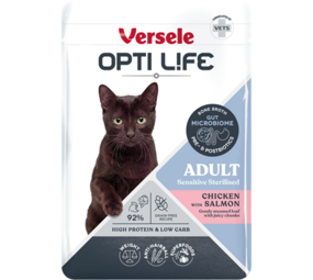 Opti Life Opti Life Kat Natvoer Adult Sterilised met Kip & Zalm (Brokjes in saus) Opti Life Opti Life Kat Natvoer Adult Sterilised met Kip & Zalm (Brokjes in saus)