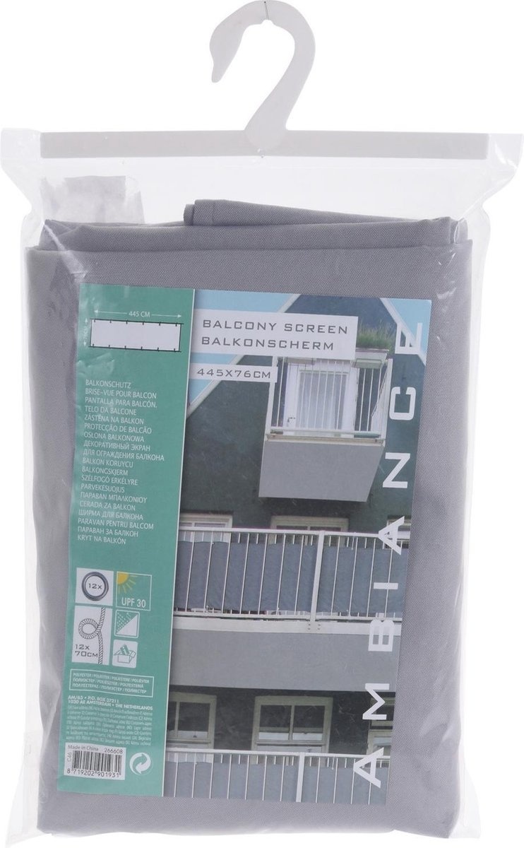 Ambiance Balkonsichtschutz - 445 x 76 cm - Dunkelgrau - Polyester
