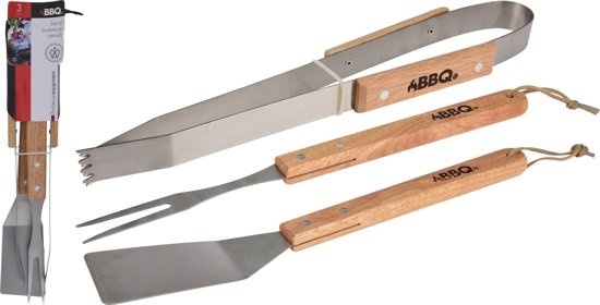 BBQ-Werkzeug mit Holzgriff - 3 Stück