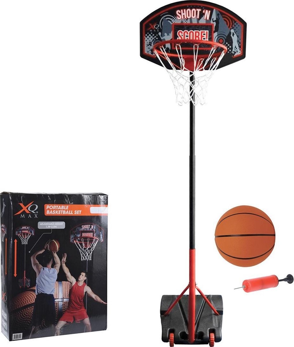 XQ Max Basketball Set - Basketballständer - Verstellbar von 1,38 m bis 2,5 m - Schwarz/Orange