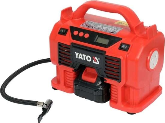 Batterie günstig Kaufen-Yato Kompaktkompressor - 18V - 11 Bar - 21 L/min. Yato Kompaktkompressor - 18V - 11 Bar - 21 L/min <![CDATA[Beschreibung des Produkts Kompakter Kompressor mit YATO 18 V Systembatterie und 12 V Zigarettenanzünderanschluss. Set mit 3 Ah Batterie. Der Kompr