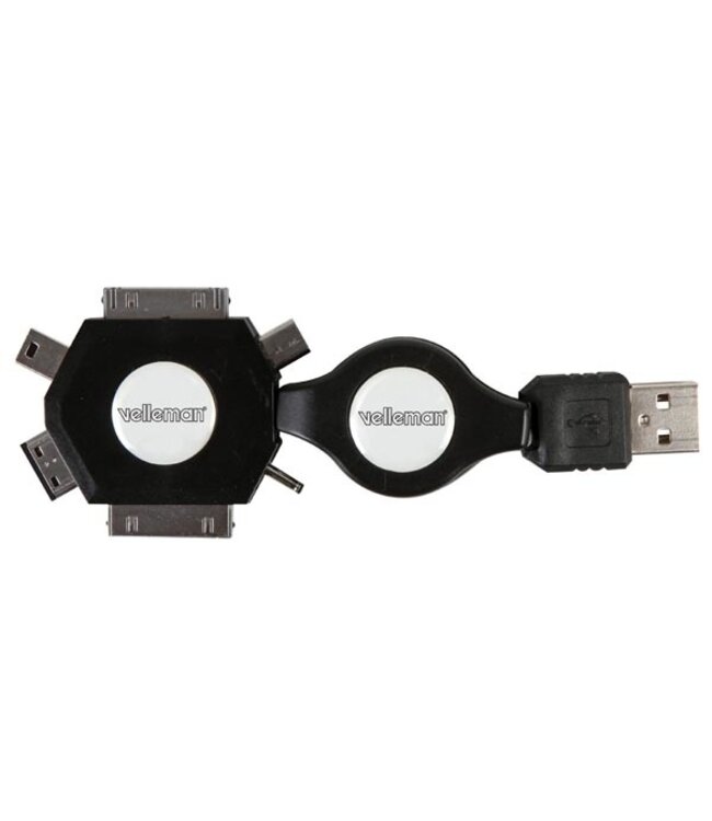 Velleman 6-In-1 Selbstwickelndes Usb 2.0 Ladekabel - Stecker/Stecker - Schwarz - 53 Cm