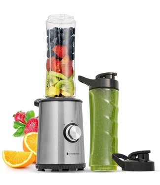 KitchenBrothers KitchenBrothers Mini Mixer - Smoothie Maker - 2 To-Go Becher - 350W - Edelstahl