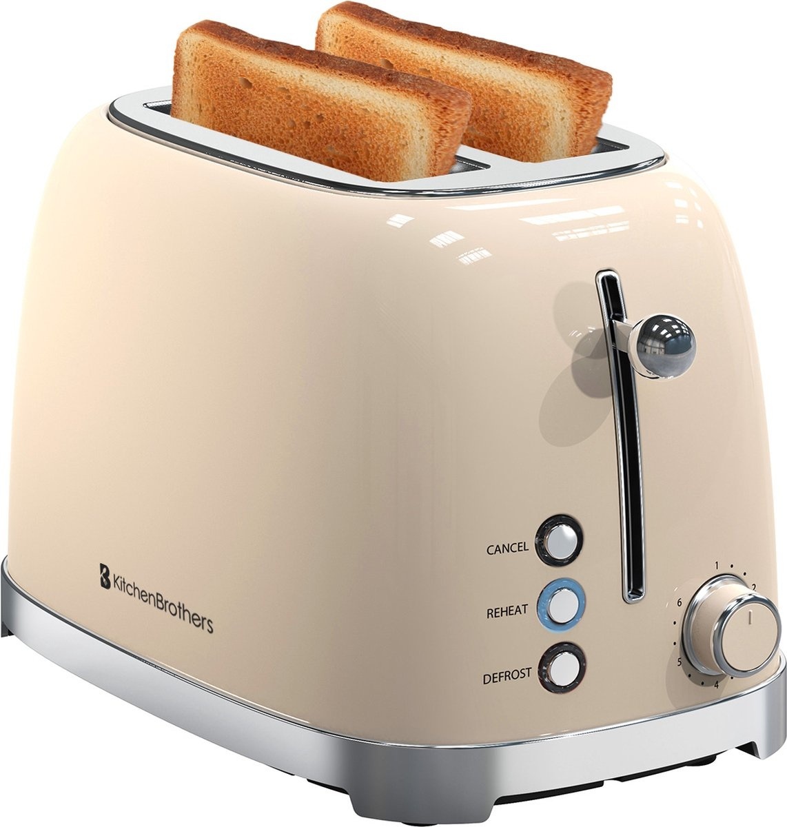 und Toaster günstig Kaufen-KitchenBrothers Retro-Toaster - 6 Heizstufen - 2 extra breite Schlitze - 1630W - Aufwärm- und Auftaufunktion - Beige. KitchenBrothers Retro-Toaster - 6 Heizstufen - 2 extra breite Schlitze - 1630W - Aufwärm- und Auftaufunktion - Beige <![CDATA[D