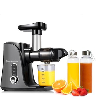 KitchenBrothers KitchenBrothers Slowjuicer - Entsafter - 4 Ständer - 450ml - Inkl. Reiseflasche und Rezeptbuch - Grau