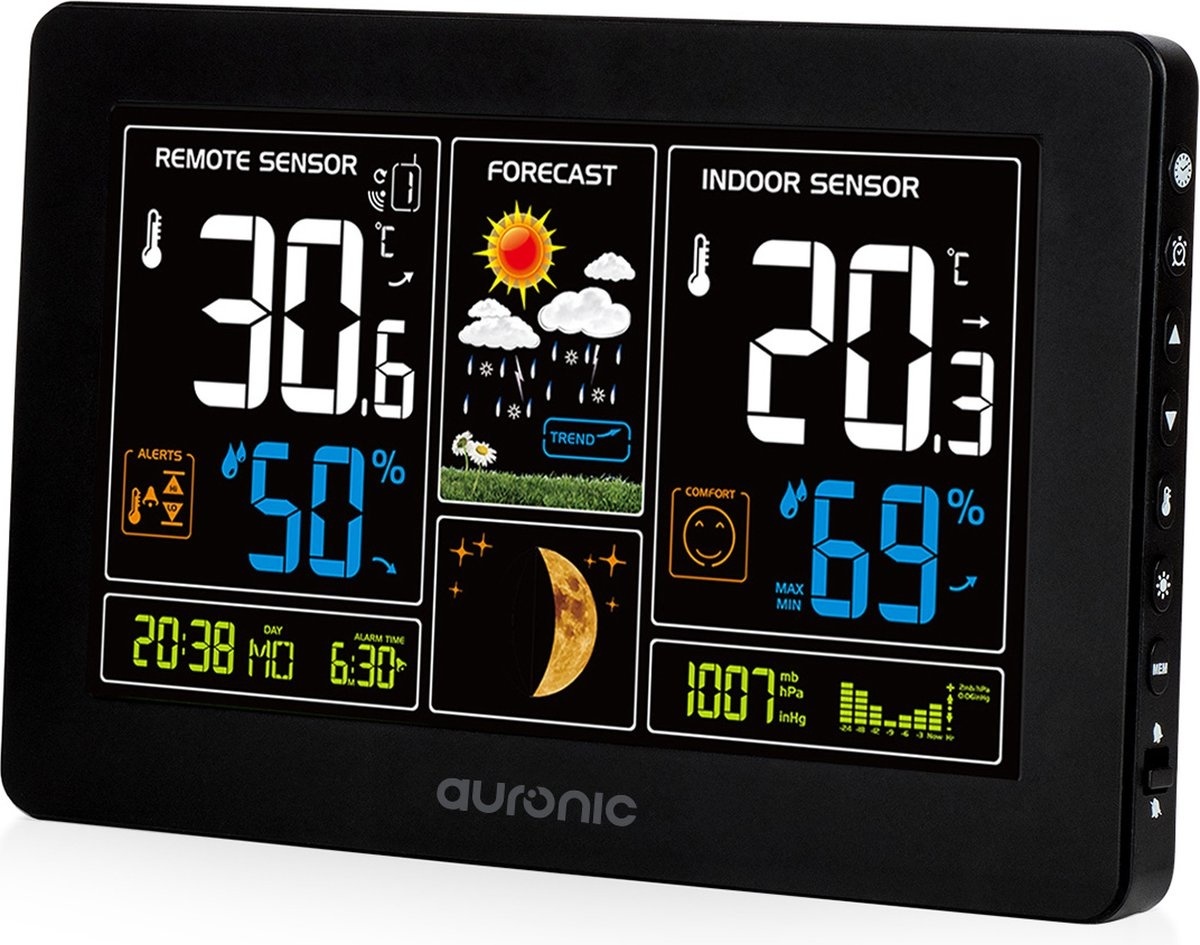 Wetterstation Funk günstig Kaufen-Auronic Wetterstation - Drahtlos - Innen und Außen - mit Sensor - 60M Reichweite - Schwarz. Auronic Wetterstation - Drahtlos - Innen und Außen - mit Sensor - 60M Reichweite - Schwarz <![CDATA[Die multifunktionale Wetterstation von LifeGoods erm