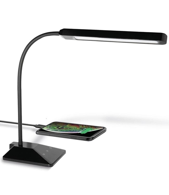 LifeGoods Schreibtischlampe - Verstellbar - LED - Dimmbar - USB Anschluss - Weißes und warmes Licht - Schwarz
