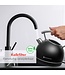 KitchenBrothers Elektrischer Wasserkocher - Retro - 1,7L - 2200W - Edelstahl - Schwarz