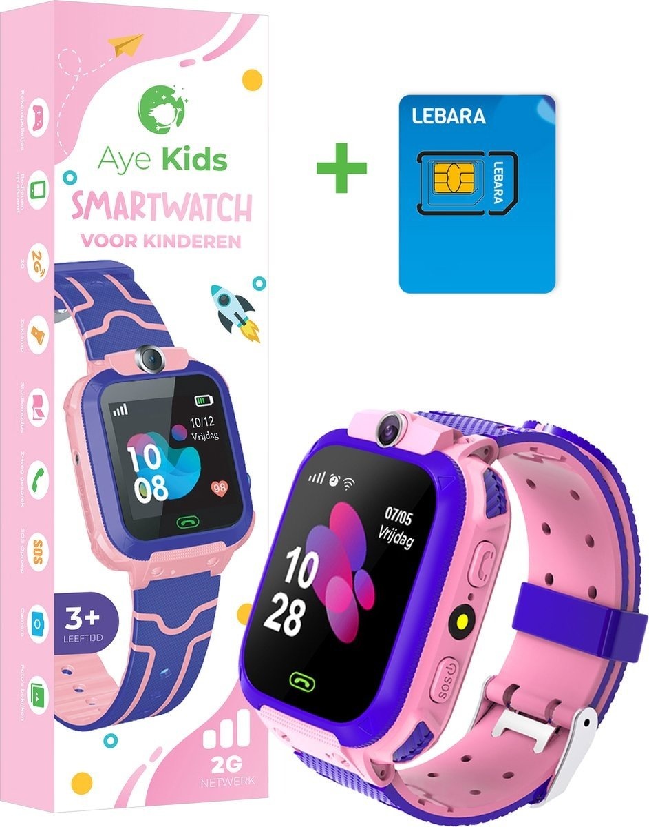 AyeKids Kinder Smartwatch - Anruffunktion - SOS-Taste - Inkl. SIM-Karte - Pink