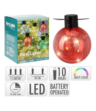 Party Lights Party-Lichterkette 10 Lichter mit 5 LEDs INCL Timer - Mehrfarbig -7,5 Meter