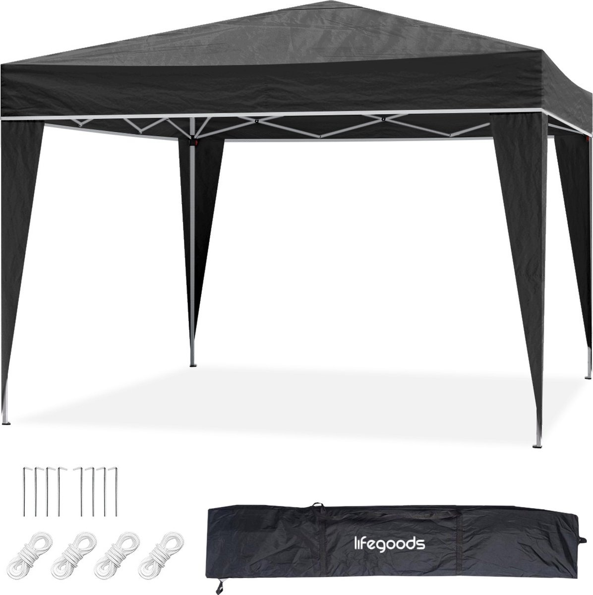 Schwarz EGO günstig Kaufen-LifeGoods Partyzelt - Pavillon - 3x3 m - Einfacher Aufbau - Zusammenklappbar - Wasserdicht - Mit Tragetasche - Schwarz. LifeGoods Partyzelt - Pavillon - 3x3 m - Einfacher Aufbau - Zusammenklappbar - Wasserdicht - Mit Tragetasche - Schwarz <![CDATA[Lassen 