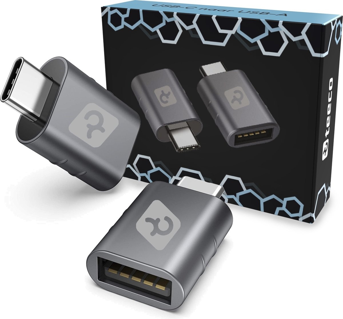 USB C  günstig Kaufen-Teeco USB C zu USB A - 2 Stück - USB C zu USB A - USB 3.0 - 5Gps - Thunderbolt - USB - Geeignet für USB-Stick, USB-Hub, USB-C-Hub - USB-Splitter - Aluminium - Space Grey. Teeco USB C zu USB A - 2 Stück - USB C zu USB A - USB 3.0 - 5Gps - Th