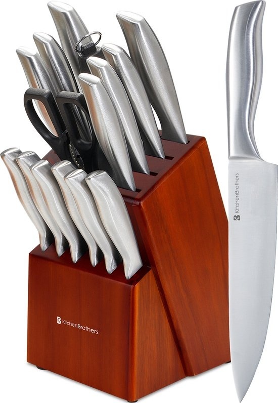 Schere günstig Kaufen-KitchenBrothers Messerset - Messerblock - 16-teilig - mit Schere und Wetzstahl - Akazienholz. KitchenBrothers Messerset - Messerblock - 16-teilig - mit Schere und Wetzstahl - Akazienholz <![CDATA[Vervollständigen Sie Ihre Küche mit diesem 16-teiligen Me