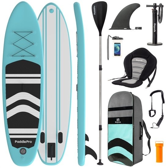 Komplett Set günstig Kaufen-LifeGoods SUP Board - mit Sitz - Aufblasbares Paddle Board - Komplettset - Max. 135KG - 320x81cm - Mintgrün/Schwarz. LifeGoods SUP Board - mit Sitz - Aufblasbares Paddle Board - Komplettset - Max. 135KG - 320x81cm - Mintgrün/Schwarz <![CDATA[Mit