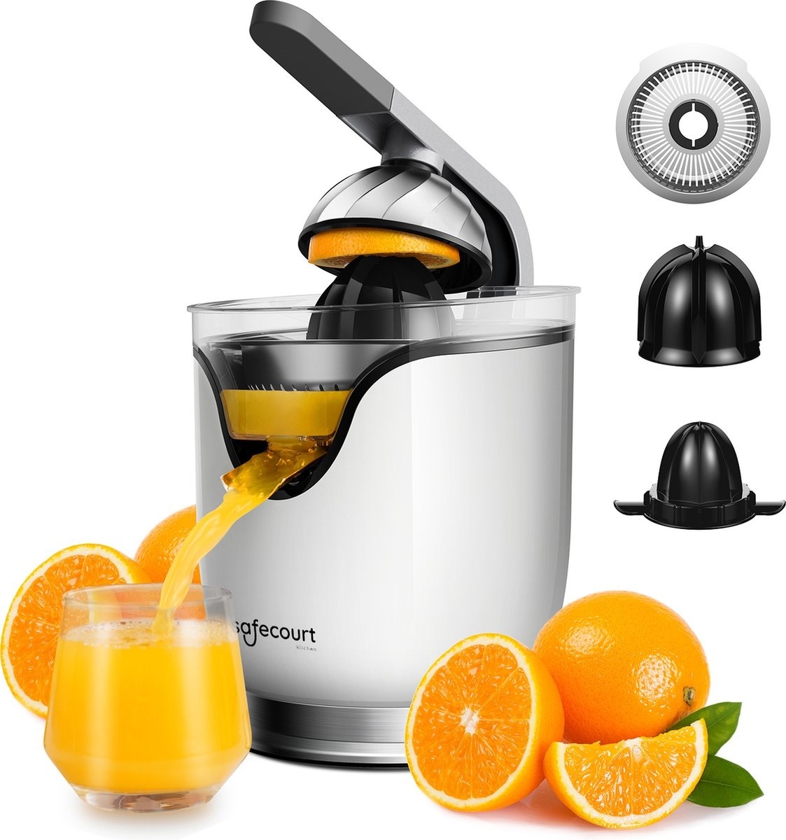 Safecourt Kitchen Elektrische Zitruspresse - Effiziente Orangenpresse - Leistungsstark und schnell - Weiß