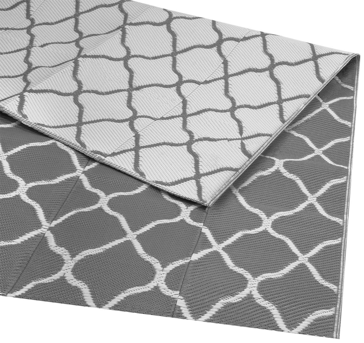 Muster günstig Kaufen-LifeGoods Teppich für den Außenbereich - 183x290CM - Gartenteppich - Teppich für den Außenbereich - Reversibel - Inkl. Tragetasche - Mit Muster - Grau/Weiß. LifeGoods Teppich für den Außenbereich - 183x290CM - Gartentepp