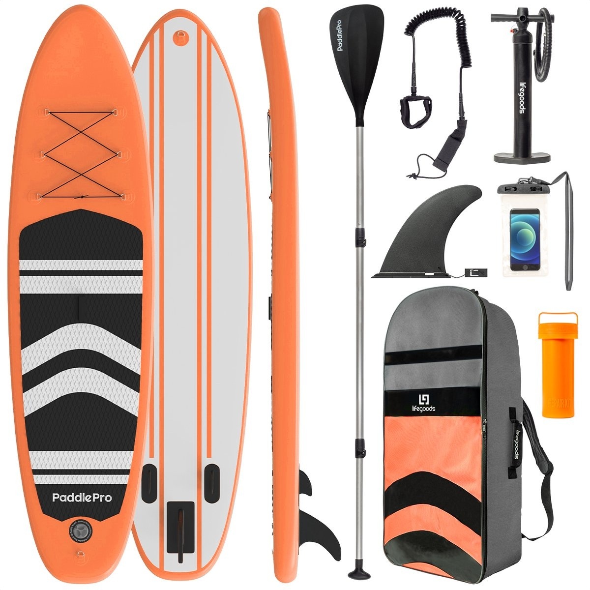 SUP Aufblasbares günstig Kaufen-LifeGoods SUP Board - Aufblasbares Paddle Board - Komplettset - Max. 135KG - 320x81cm - Orange. LifeGoods SUP Board - Aufblasbares Paddle Board - Komplettset - Max. 135KG - 320x81cm - Orange <![CDATA[Mit dem LifeGoods SUP Board werden Sie einen tollen Tag