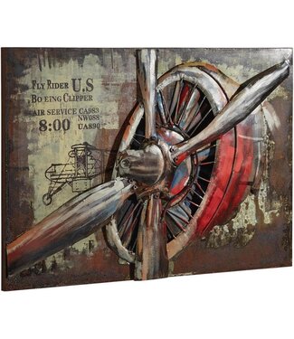 Noach Wandschild - 94x64 cm - Metallmalerei - Flugzeug - 3D Kunst Malerei Metall