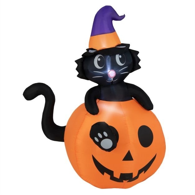 Katze günstig Kaufen-Coast 150 cm große aufblasbare Halloween-Dekoration Schwarze Katze mit Zaubererhut im Kürbis. Coast 150 cm große aufblasbare Halloween-Dekoration Schwarze Katze mit Zaubererhut im Kürbis <![CDATA[Schauen Sie - eine schelmische schwarze