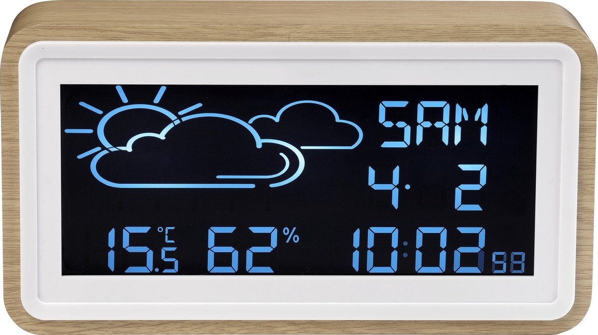 Digitaler,Wecker günstig Kaufen-Denver WS-72 / Wetterstation mit Wecker / Datum / Temperatur - und Luftfeuchtigkeit / USB für Smartphone / Holz. Denver WS-72 / Wetterstation mit Wecker / Datum / Temperatur - und Luftfeuchtigkeit / USB für Smartphone / Holz <![CDATA[PRODUKTMERK