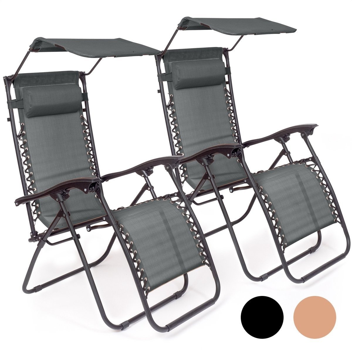 Verstellbar,Fahrradlenker günstig Kaufen-LifeGoods Faltbare Gartenstühle - mit Sonnendach - Verstellbarer Sonnenschirm - 2 Stück - 30°-90° verstellbar - Metall - Dunkelgrau. LifeGoods Faltbare Gartenstühle - mit Sonnendach - Verstellbarer Sonnenschirm - 2 Stück - 30