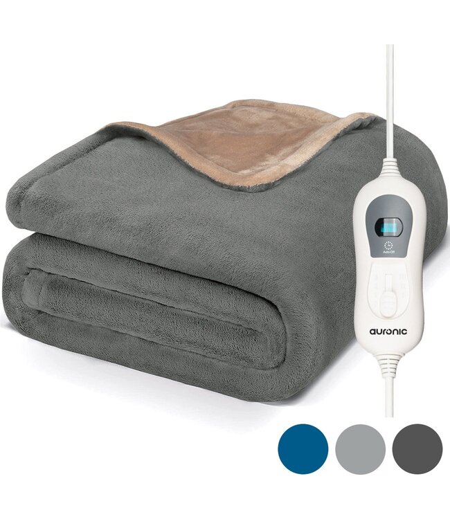 Auronic Electric Heat Blanket - Überdecke - 2 Personen - 3 Stufen - Mit Timer - 200 x 180 cm - Grau