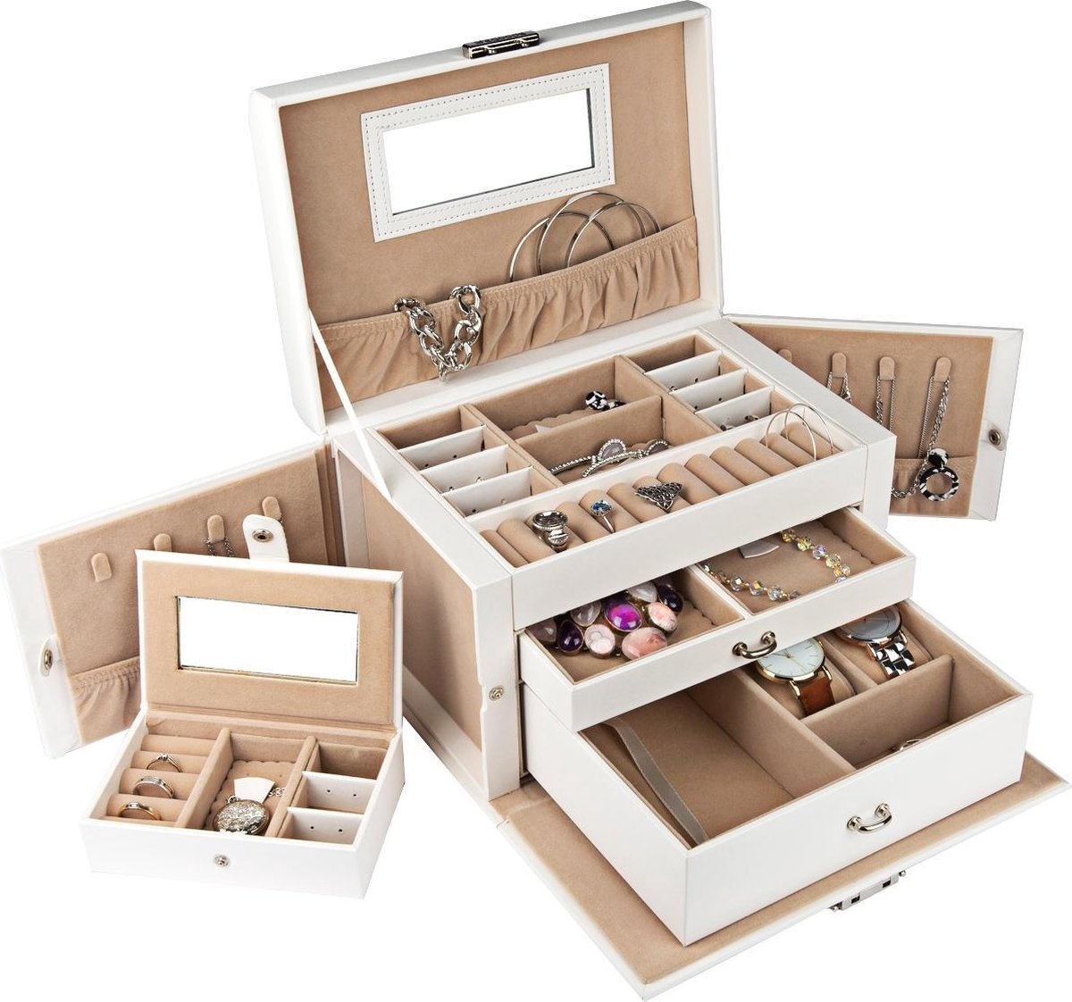 HER LIFE günstig Kaufen-LifeGoods Schmuckkästchen XL - Schmuckkästchen - 20 Fächer - Weiß/Beige. LifeGoods Schmuckkästchen XL - Schmuckkästchen - 20 Fächer - Weiß/Beige <![CDATA[Wenn Sie dieses luxuriöse XL-Schmuckkästchen von LifeGoods 