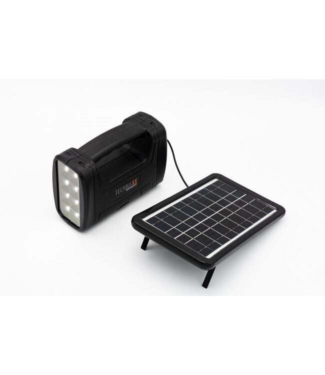 Technaxx Solarstrom-Kit - wiederaufladbar - 23 x 14 cm - 5m Kabel - 3 LED-Leuchten - USB - schwarz