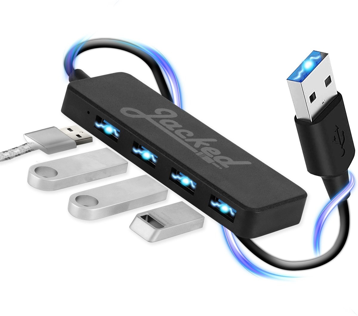 Ports USB günstig Kaufen-Jacked - Usb-Splitter - Für Laptop - 4 Ports - Usb 3.0 multiport - Schwarz. Jacked - Usb-Splitter - Für Laptop - 4 Ports - Usb 3.0 multiport - Schwarz <![CDATA[HabenSie immer zu wenig USB-Anschlüsse an Ihrem Laptop oder PC, oder möchten Sie ei