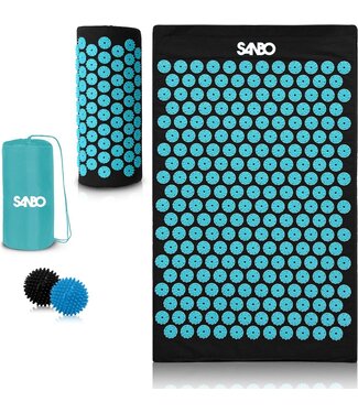 Sanbo Sanbo Akupressurmatte mit Kissen - Schwarz/Blau - 82x42x2cm - Nagelmatte - Inkl. App & 2x Trigger Point Ball & Tragetasche - Shakti Matte