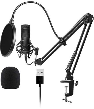 URGOODS Kondensatormikrofon mit Arm - Gaming - Nierencharakteristik - Mikrofon für PC - USB - Mit Ständer - Plop Cap - Rauschfilter - Laptop - Streaming