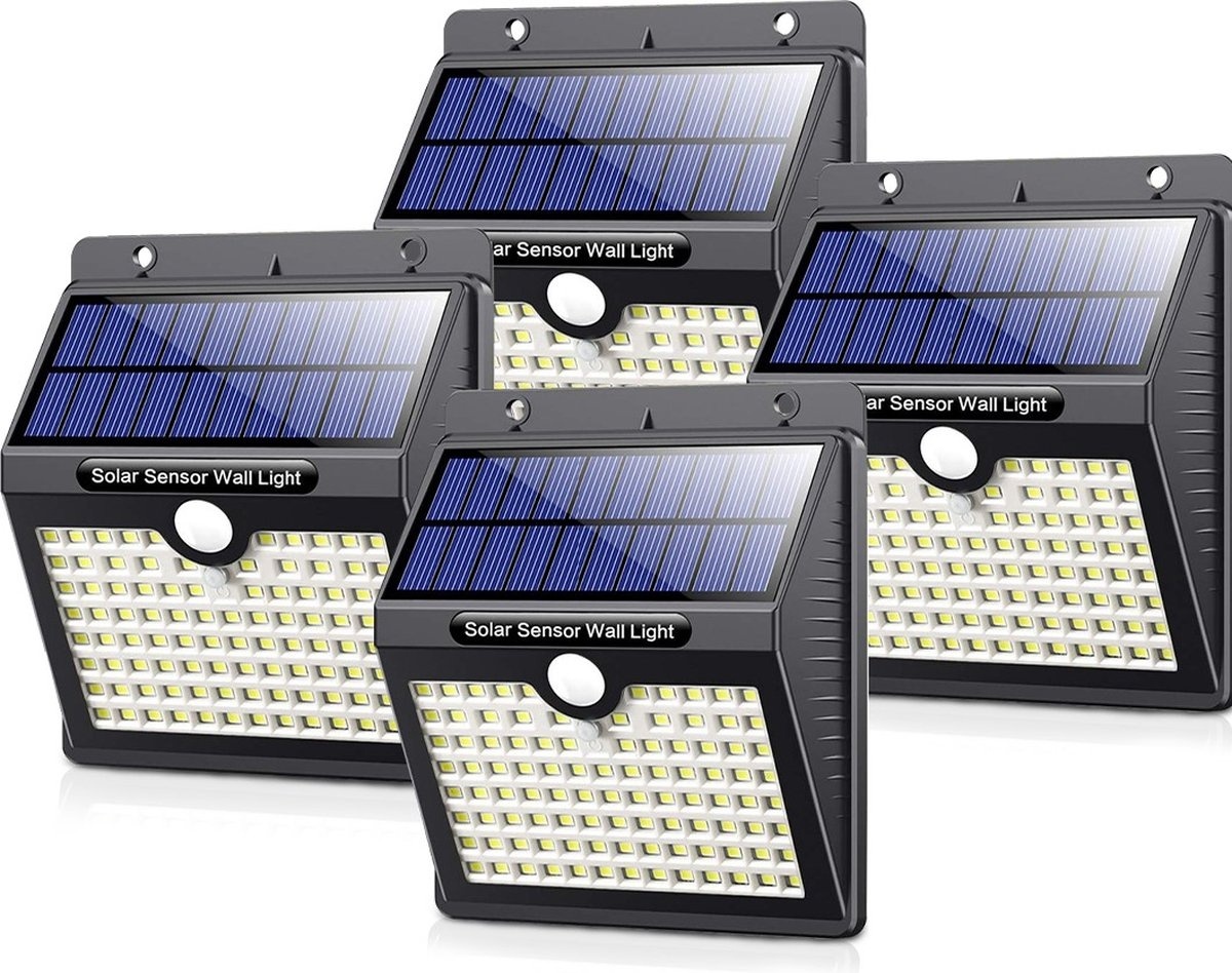 Wand Leuchte günstig Kaufen-Auronic Solar Außenleuchte mit Bewegungssensor - Wandleuchte mit Sensor - Solar - 97 LEDs - IP65 - 4 Stück - Schwarz. Auronic Solar Außenleuchte mit Bewegungssensor - Wandleuchte mit Sensor - Solar - 97 LEDs - IP65 - 4 Stück - Schwarz 