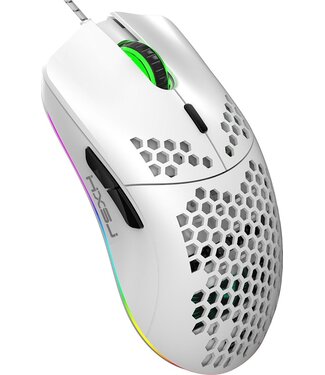 HxSJ HXSJ J900 Optische Gaming-Maus - Ultraleicht - RGB-Beleuchtung - 6400DPI - Weiß